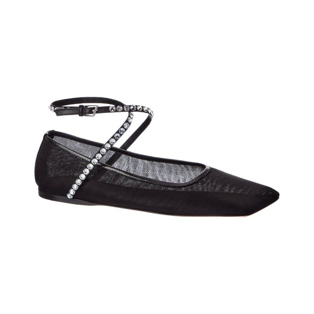 Amina Muaddi Ane Mesh & Leather Flat, Black